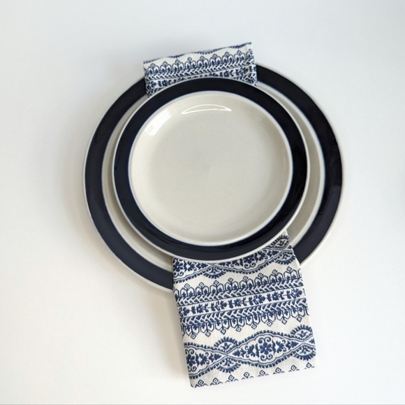 NWOT Set/ 6 Elrene Home Stripe Block Print Cotton Fabric Napkins Indigo, Natural - Picture 2 of 7